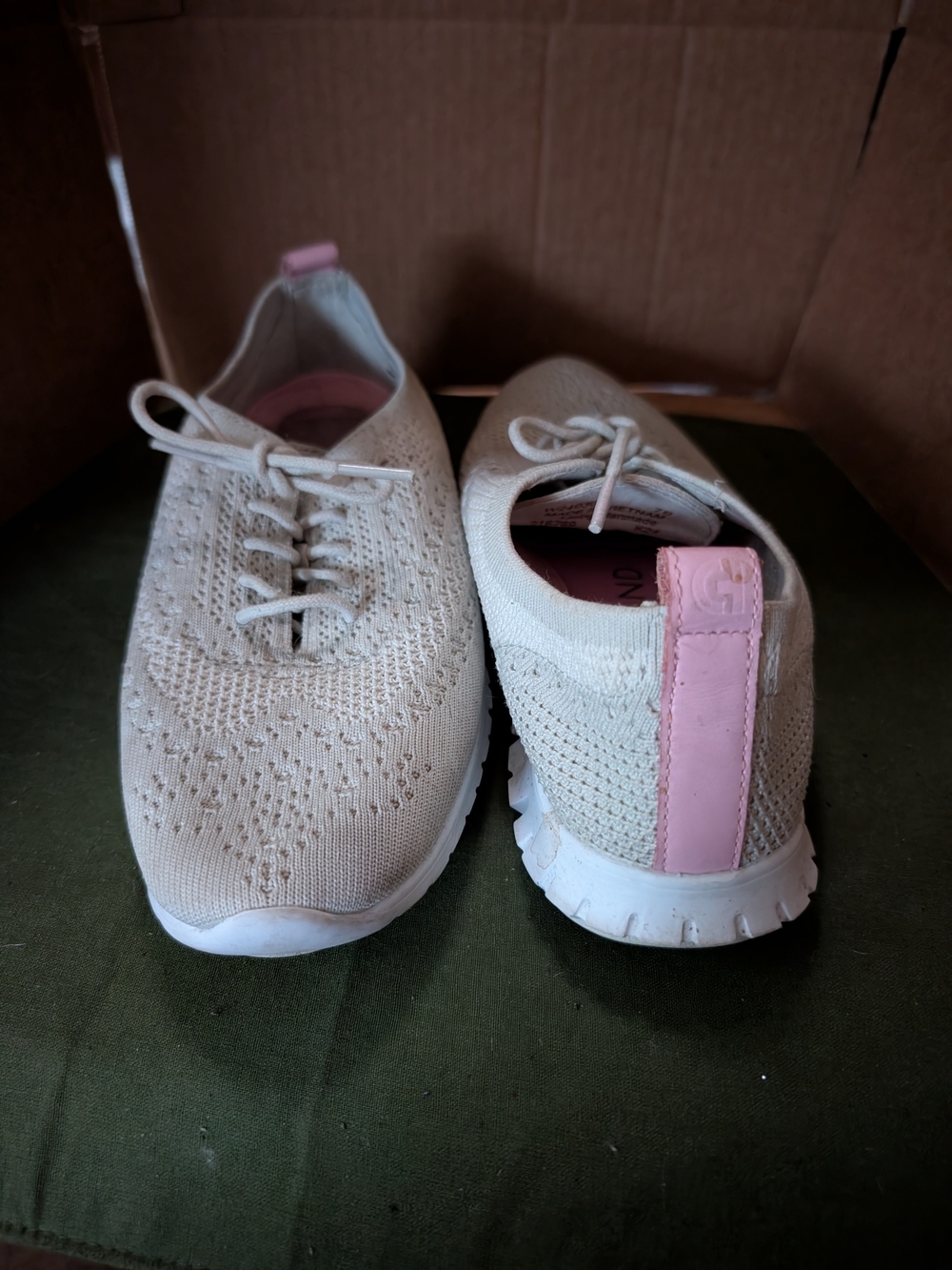 Cole Hann Women’s Knit Casual Sneakers — Cream with Pink Trim
